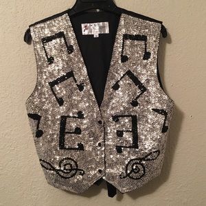 Vintage 90’s JC Sequin Silver Musicals Note Vest